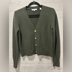 Veronica Beard Dark Green Cashmere Cardigan with Gold Buttons